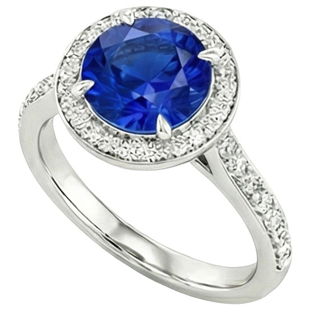 natural round sapphire 3.50ct ring close up detail