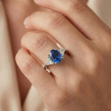 3.50 Ct Oval And Trillion Ceylon Sapphire Natural Earth Mined DIAMOND ( NOT LAB GROWN )s Ring White Gold