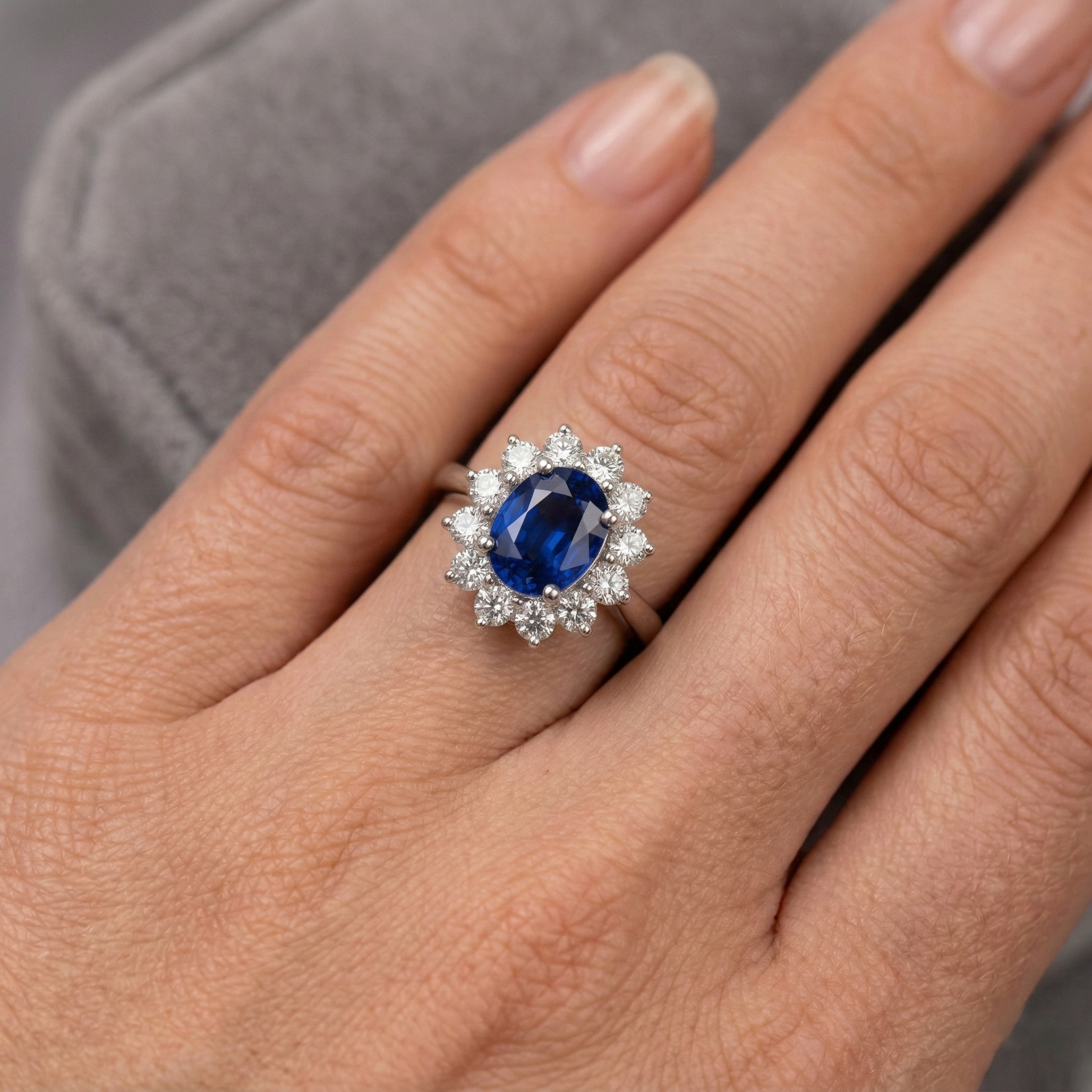 3.70 Carats Ceylon Sapphire Natural Earth Mined Diamond Engagement Ring White Gold 14K