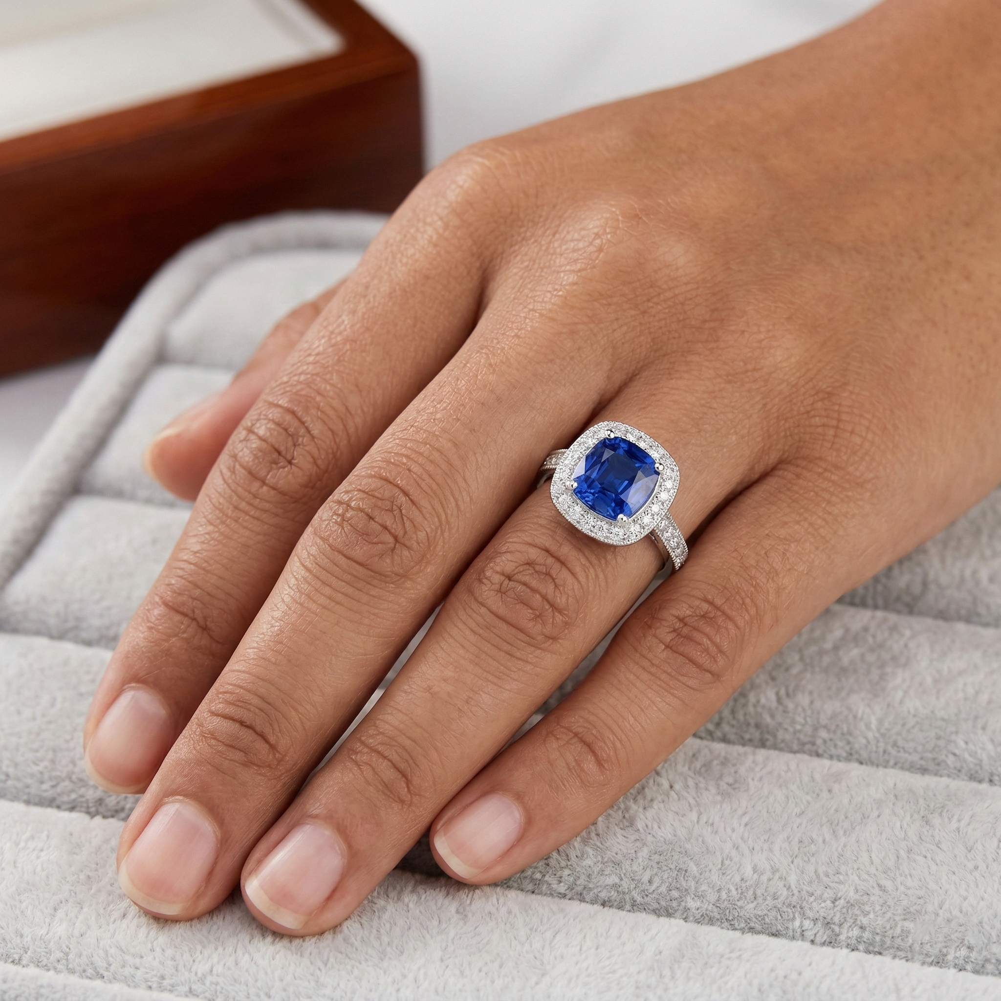 3.70 Ct Ceylon Blue Sapphire Natural Earth Mined DIAMOND ( NOT LAB GROWN ) Ring White Gold 14K