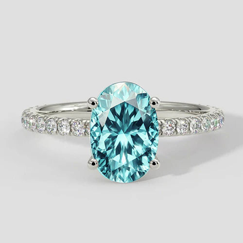 3.75ct Oval Bluish Paraiba Ring with Diamond Band