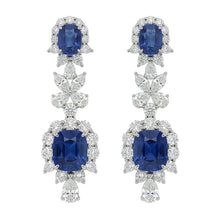 30 Carat Ceylon Sapphire & Natural Earth Mined Diamonds Dangle Pair Earrings