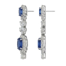 30 Carat Ceylon Sapphire & Natural Earth Mined Diamonds Dangle Pair Earrings
