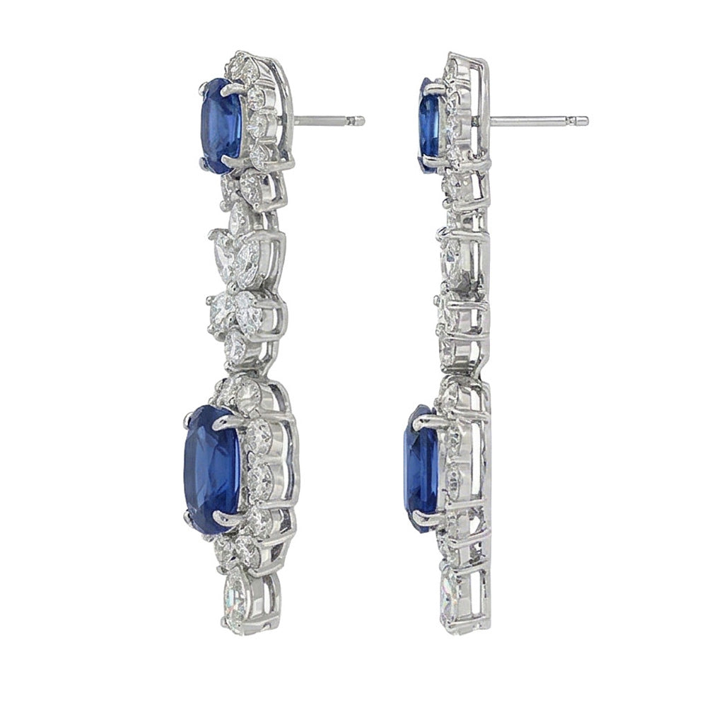 30 Carat Ceylon Sapphire & Natural Earth Mined Diamonds Dangle Pair Earrings