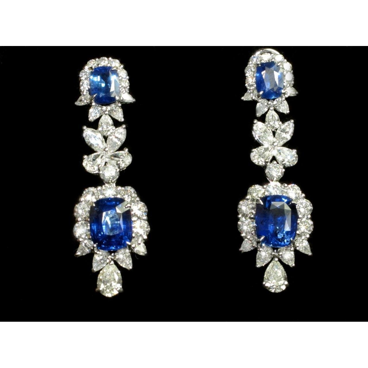30 Carat Ceylon Color Sapphire & IGI CERTIFIED Diamonds Dangle Pair Earrings