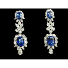 30 Carat Ceylon Color Sapphire & IGI CERTIFIED Diamonds Dangle Pair Earrings
