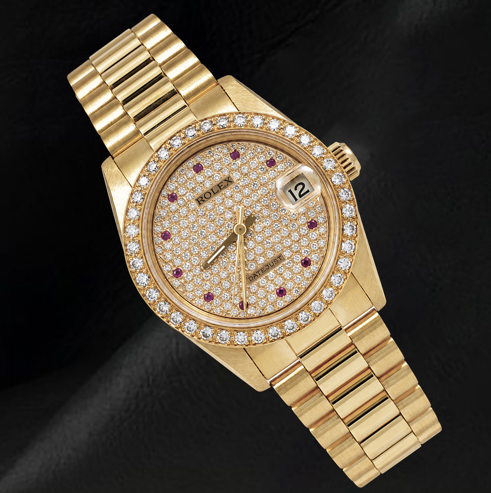 Rolex Datejust 68278 31mm Diamond Paved Dial President Bracelet Watch 18K