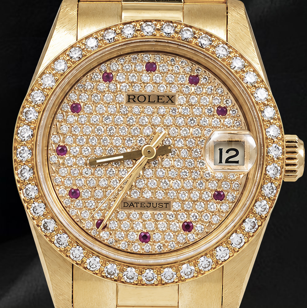 Rolex Datejust 68278 31mm Diamond Paved Dial President Bracelet Watch 18K