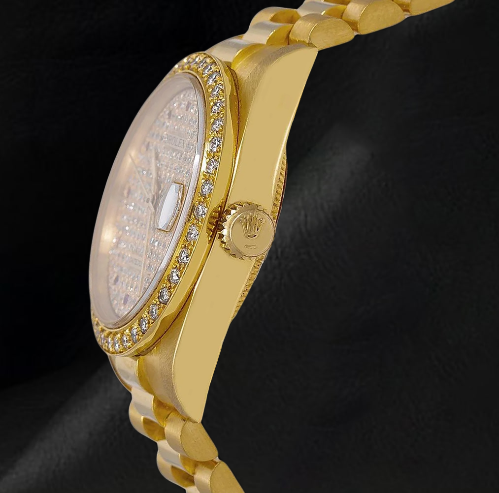 Rolex Datejust 68278 31mm Diamond Paved Dial President Bracelet Watch 18K