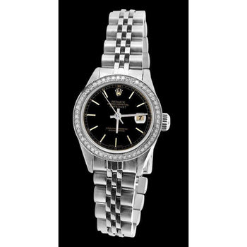 Rolex Datejust Black Stick Dial Lady Watch Ss Jubilee Bracelet