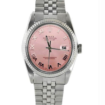 Rolex Pink Roman Dial Datejust Rolex Watch Fluted Bezel Ss Jubilee QUICK SET