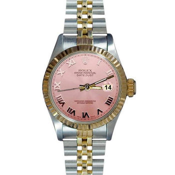 Women Datejust Rolex Watch Ss & Gold Bracelet Pink Roman Dial