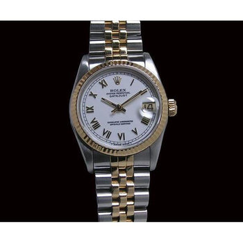 Midsize Rolex Ss 31 Mm Two Tone Bracelet Watch White Roman Dial