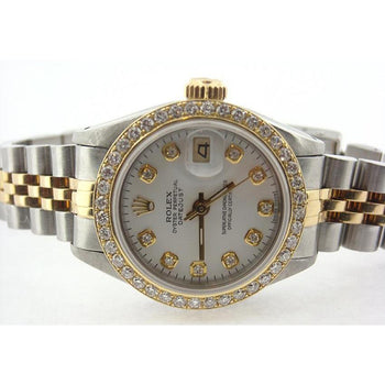 Ladies Rolex Date-Just Watch Diamond White Dial Bezel