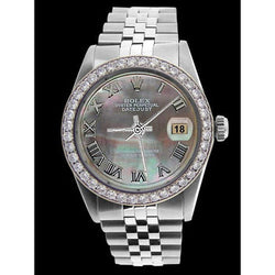 Ss Jubilee Bracelet Rolex Diamond Bezel Gray Roman Dial QUICK SET