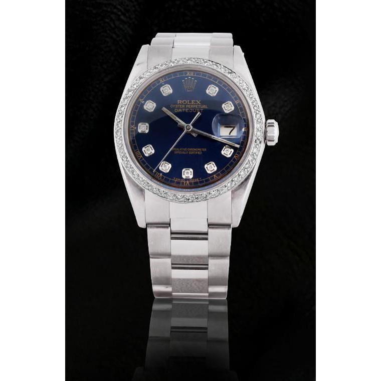 Blue Natural Earth Mined Diamond Dial Bezel Rolex Datejust Watch Ss Oyster Bracelet QUICK SET