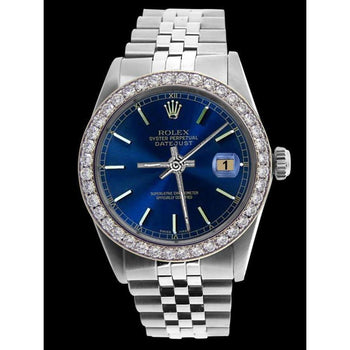 Perpetual Rolex Gents Blue Stick Dial Watch Ss Jubilee Diamond QUICK SET