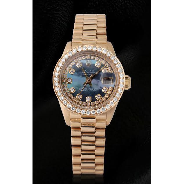 Rolex Datejust Ladies Watch Mother Of Pearl String Natural Earth Mined Diamond Dial Yg