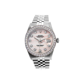 Rolex Date Just Gents Watch Mother Of Pearl Pink Mop QUICK SET