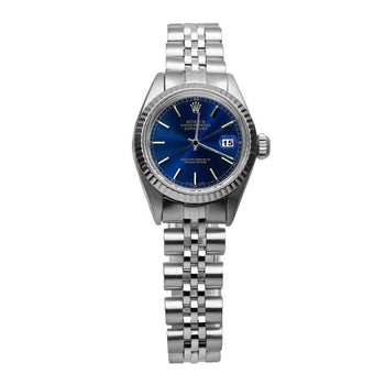 Rolex Jubilee Date Just Blue Stick Dial Watch Fluted Bezel Ss