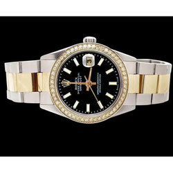 Ss & Gold Bezel Rolex Black Stick Dial Datejust Watch