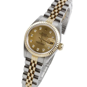 Rolex Ss & Gold Datejust Lady Watch Champagne Diamond Fluted Bezel