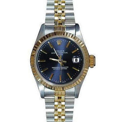 Rolex Date Watch Ss & Gold Jubilee Bracelet Blue Stick Fluted Bezel