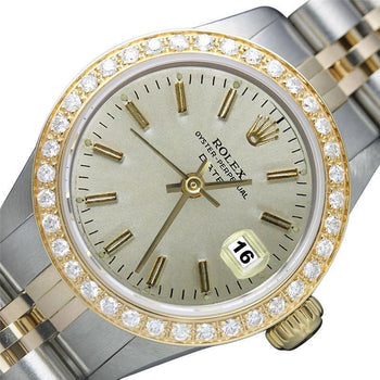 Rolex Diamond Bezel White Stick Dial Watch Ss G Jubilee Bracelet