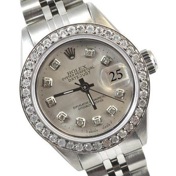 Silver Diamond Bezel Rolex Datejust Watch Stainless Steel Bracelet