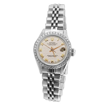 White Roman Dial Date Just Diamond Bracelet Rolex Ladies Watch