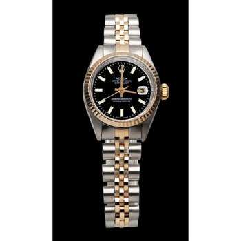 Black Stick Dial Lady Rolex Datejust Bracelet Ss & Pink Gold