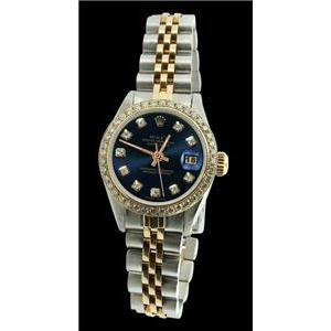Rolex Ss & Gold Women Datejust Blue Diamond Dial Bezel
