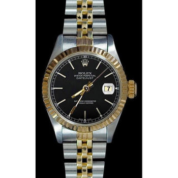 Oyster Perpetual Bl Stick Dial Ss & Gold Rolex Women Datejust Watch