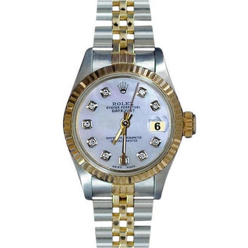 Rolex White Diamond Dial Datejust Lady Watch Ss & Yellow Gold