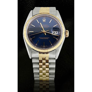 Rolex Dj Blue Stick Dial Fluted Bezel Men's Watch Ss & Gold Jubilee QUICK SET