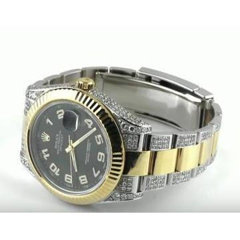 Rolex Mens Dj Ii Fluted Bezel Watch Iced Out Custom Diamond 7.50 Ct