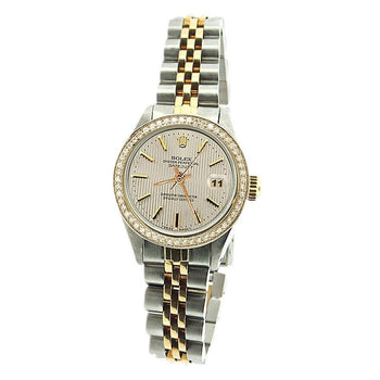 Rolex Date Just Lady Watch White Stick Dial Ss & Yellow Gold
