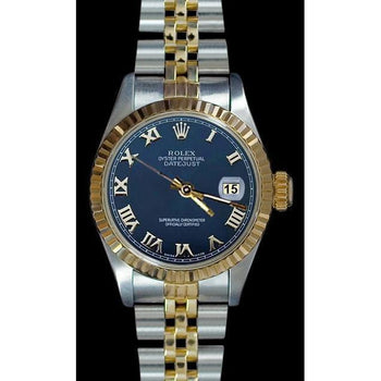 Two Tone Fluted Bezel Datejust Lady Watch Blue Roman Dial Rolex