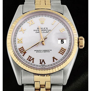 Ss &Gold Jubilee Rolex Dj Men's Watch Fluted Bezel White Roman Dial QUICK SET