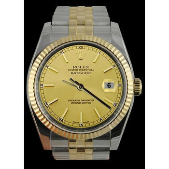 Champagne Stick Dial Ss & Gold Rolex Date Just Gents Watch QUICK SET