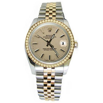 Rolex Datejust Brown Stick Dial Watch Solid Gold & Steel Jubilee QUICK SET