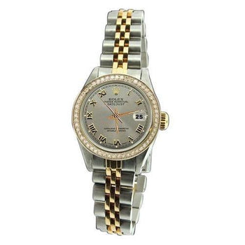 Gray Roman Dial Diamond Bezel Ss & Gold Rolex Lady Watch Datejust