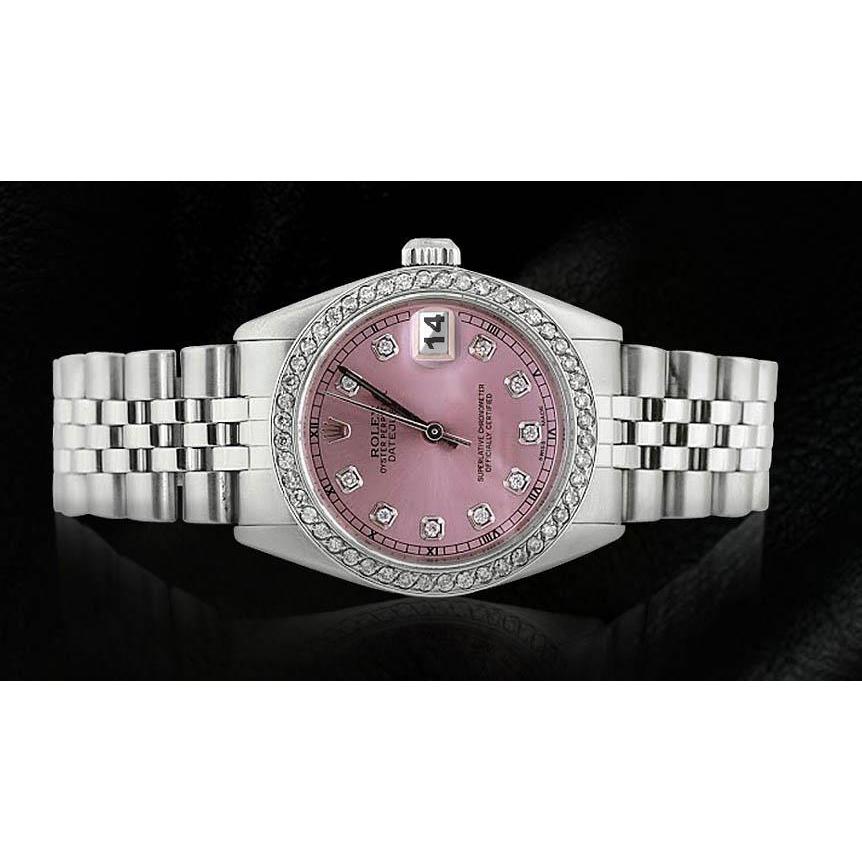 Midsize Rolex Ss Jubilee Bracelet Dj Watch Pink Natural Earth Mined Diamond Dial Bezel