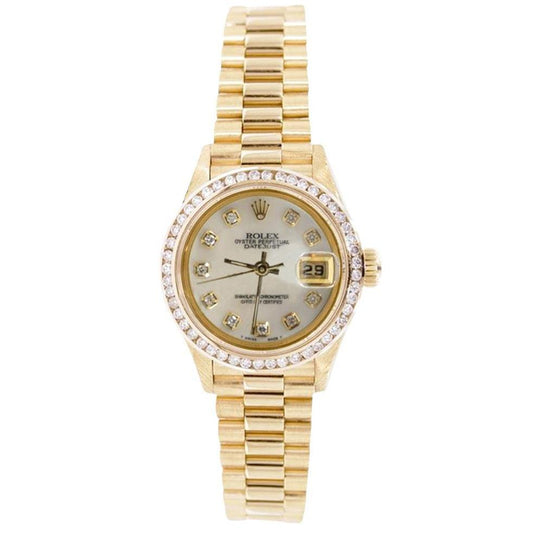 Women Rolex President Datejust Diamond Dial Bezel Watch