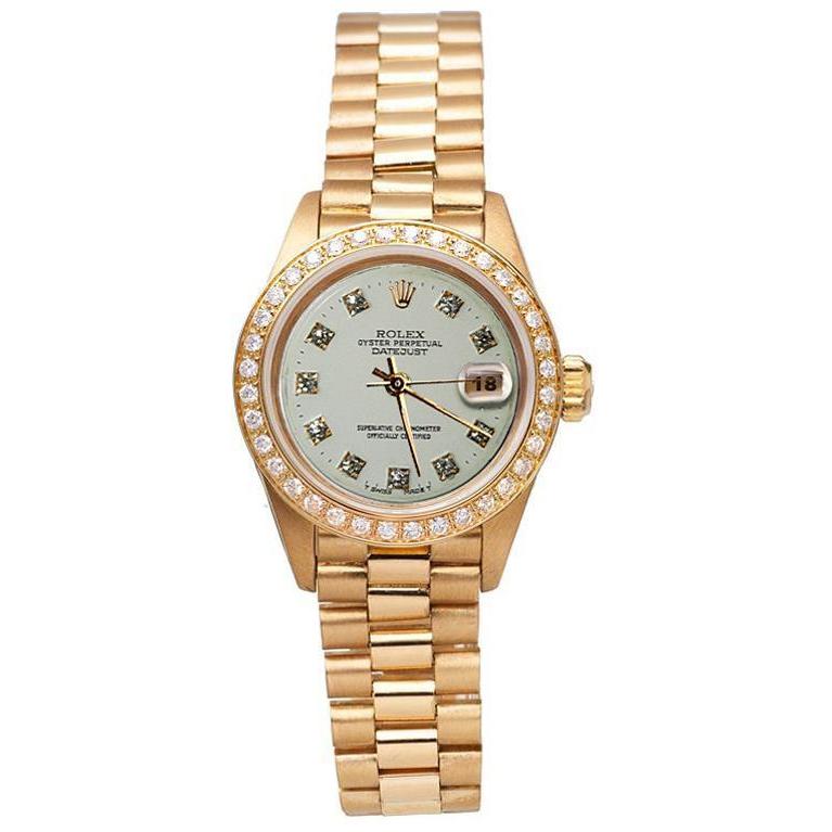 Presidential Rolex Watch White Diamond Dial Bezel Datejust Yg