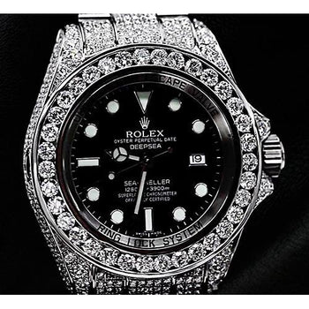 Mens Rolex Watch 30 Ct. Iced Out Custom Diamond Covered Black Dial