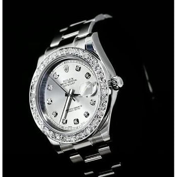 Stainless Steel Diamond Bezel Rolex Watch Silver Diamond Dial Ii