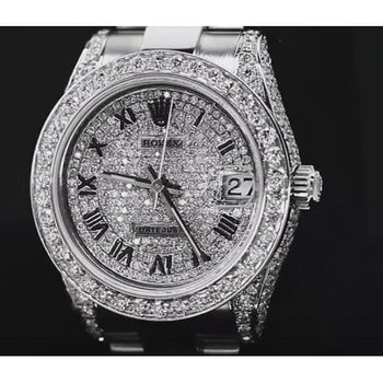 Custom Diamond Dial & Bezel Rolex Watch Datejust Ladies Bracelet Ss