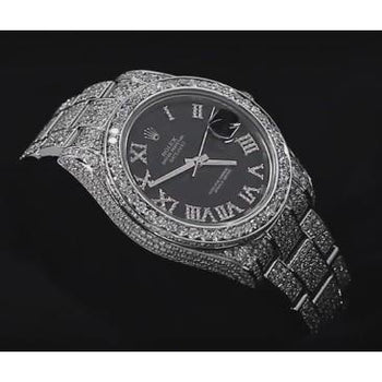 25 Carats Black Custom Diamond Dial Datejust Ii Rolex Mens Watch
