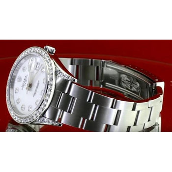 Rolex Date 34 Mm Watch Custom Diamond Dial Oyster Bracelet Ss 1.5 Ct